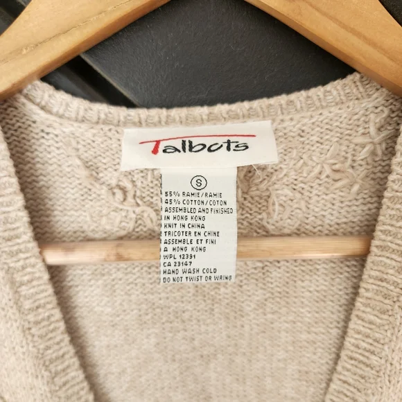 Vintage Talbots Ramie Cotton Embroidered Sweater Vest Neutral Cottagecore Button - Picture 3 of 5